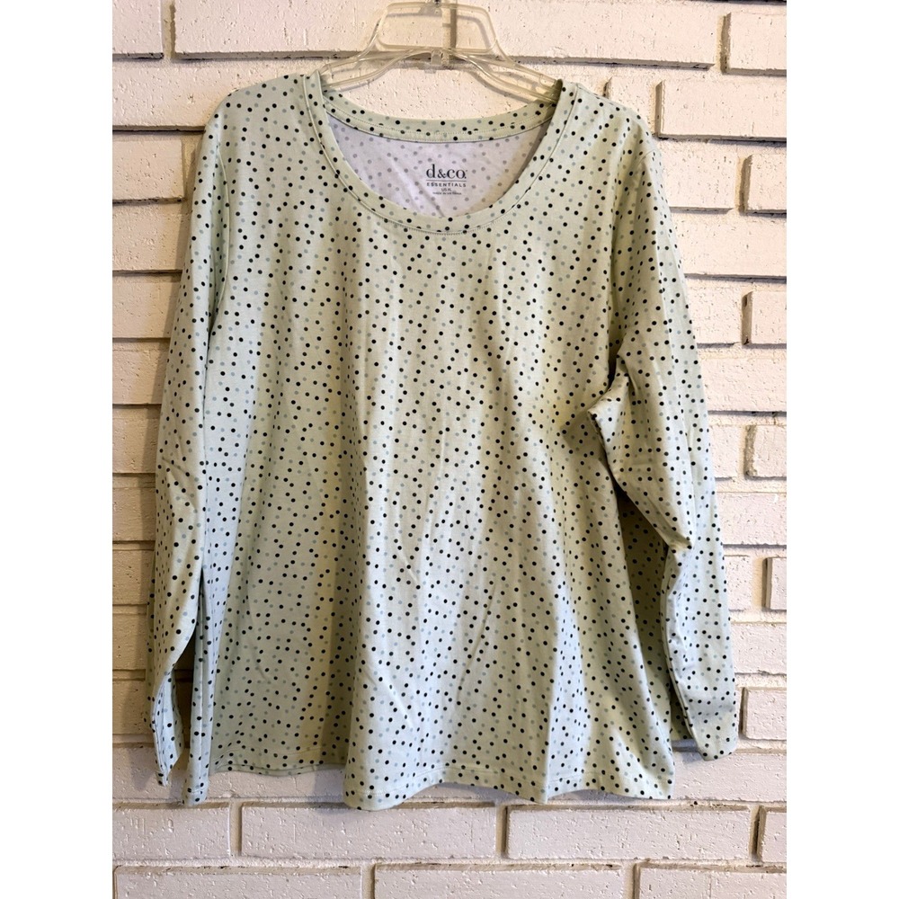 Denim & Co Perfect Jersey Long Sleeve Polka Dot Top Size XL Green